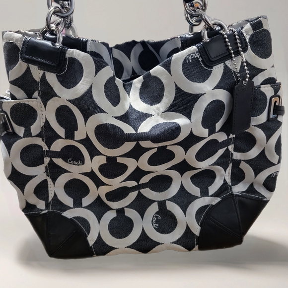 Coach Handbags - Coach Peyton Opt Art C Denim Drawstring Hobo Tote Bag.